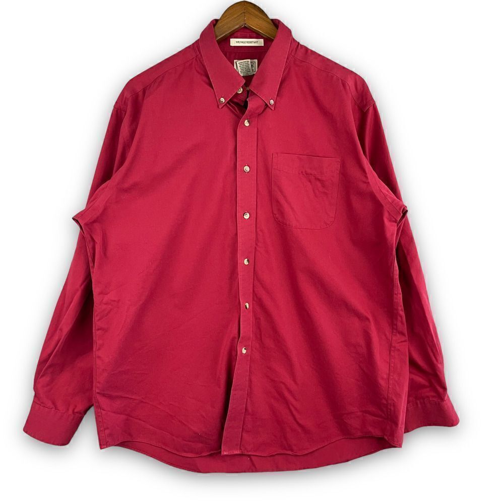LL Bean Red Shirt Men’s Large Button Up Outdoor Long Sleeve 0WT59 Cotton Casual